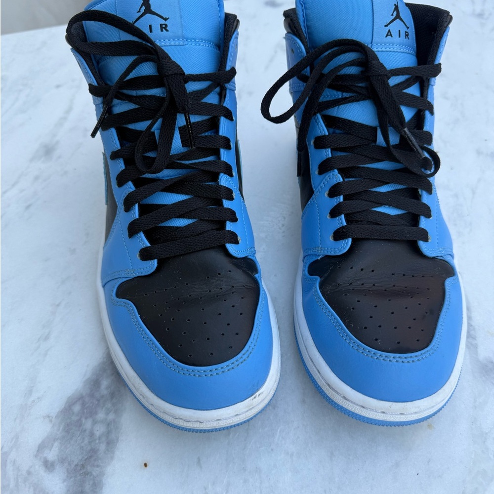 Nike Air Jordan 1 Mid University Blue and Black Sneakers. Worn twice!
